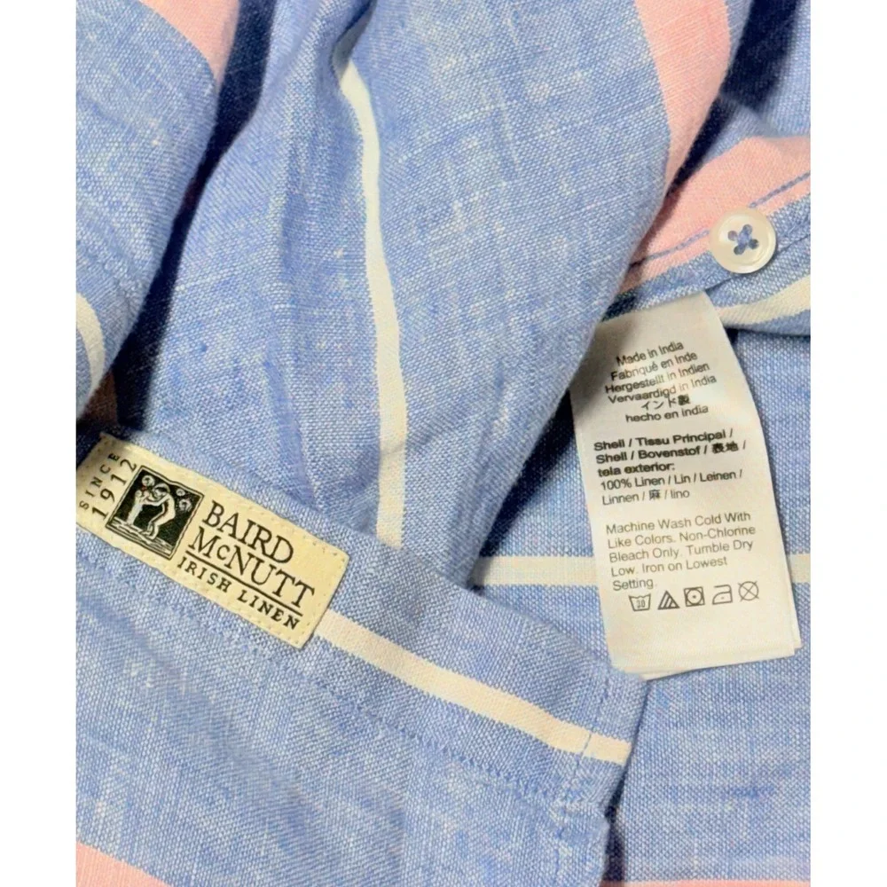 J.Crew Baird McNutt Irish Linen Shirt Mens XLT Blue Pink Stripe Short Sleeve NEW